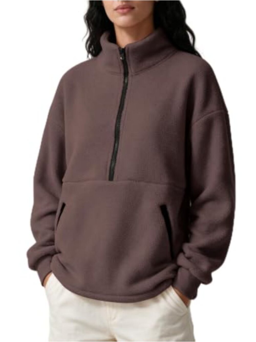 Womens Half Zip Sherpa Fleece Pullover Oversized Warm Sweatshirt